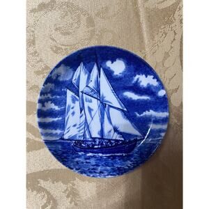 Vintage Souvenir Plate Blue Nose II Fishing Schooner Nova Scotia England Blue